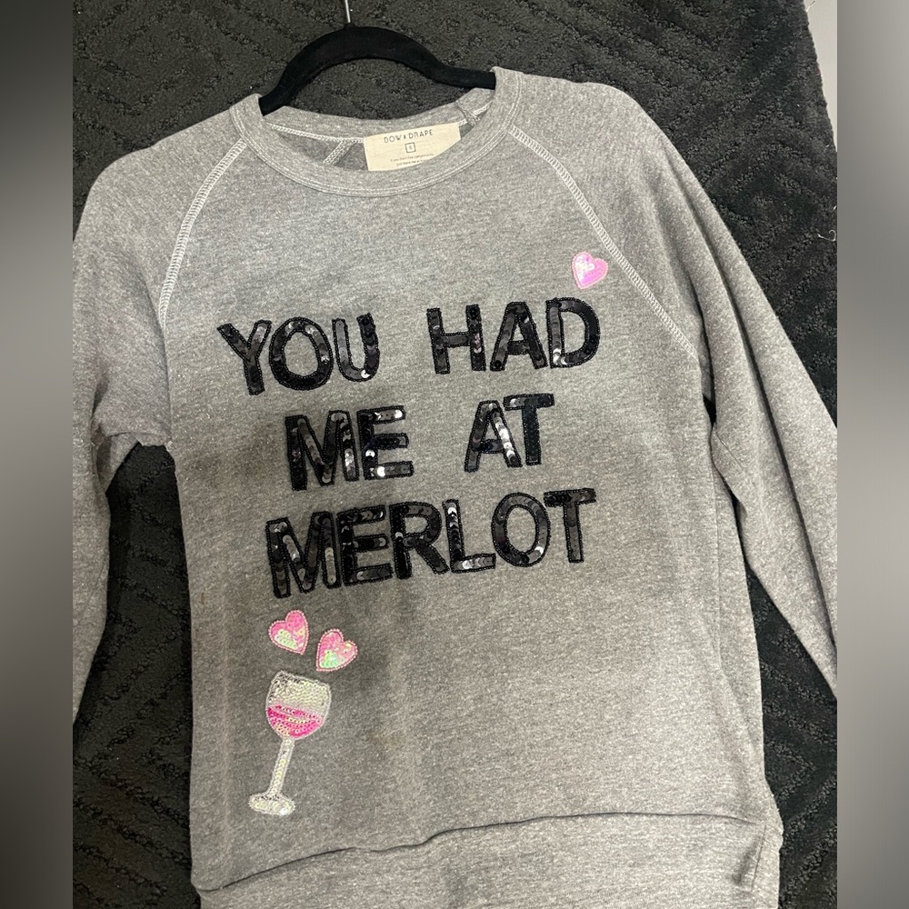 Bow & Drape Womens You Had Me At Merlot Sweatshirt worn once